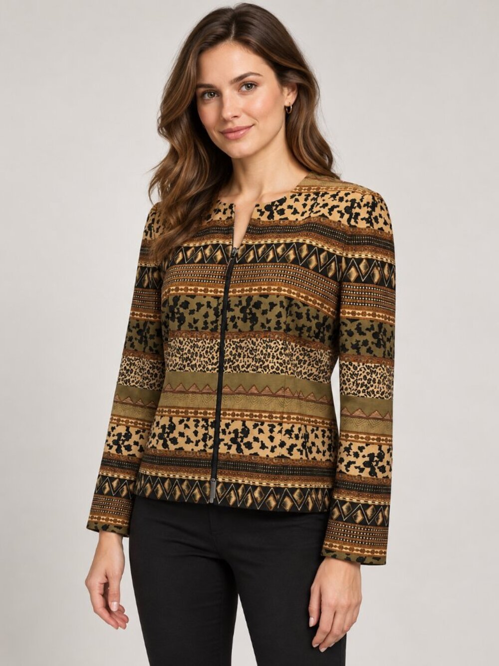 Positive Attitude 14P Multicolor Animal Print Zip Jacket Petite Statement